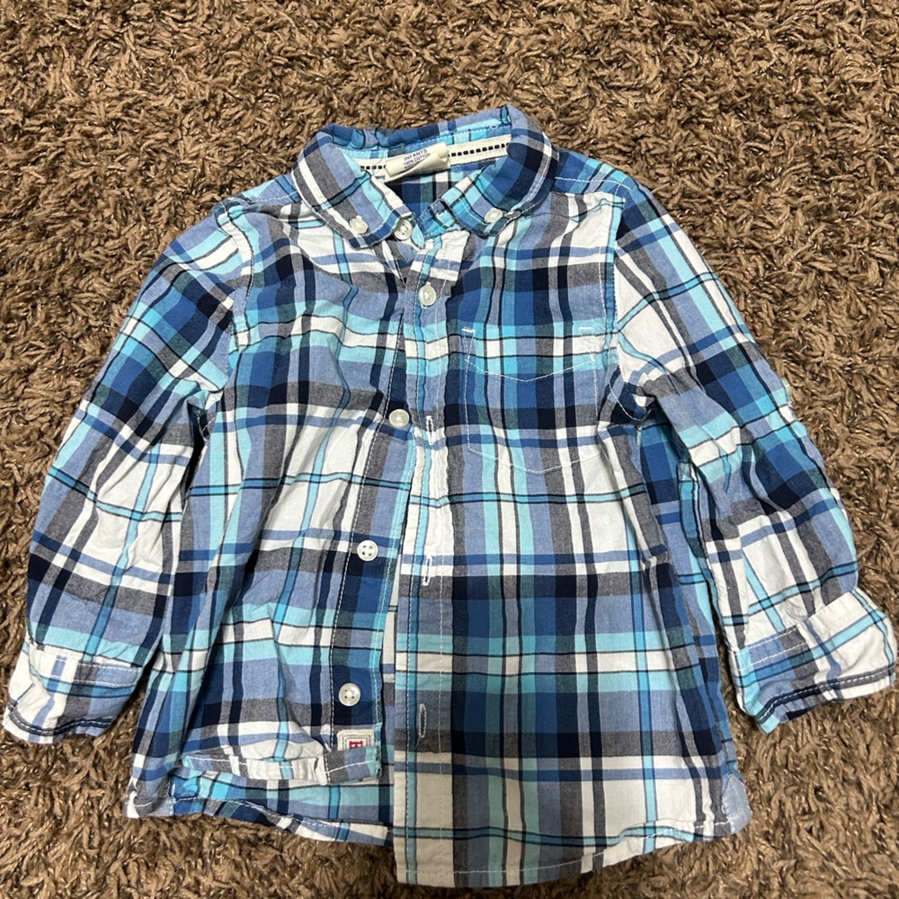 Healthtex Blue Plaid Button Down Shirt
